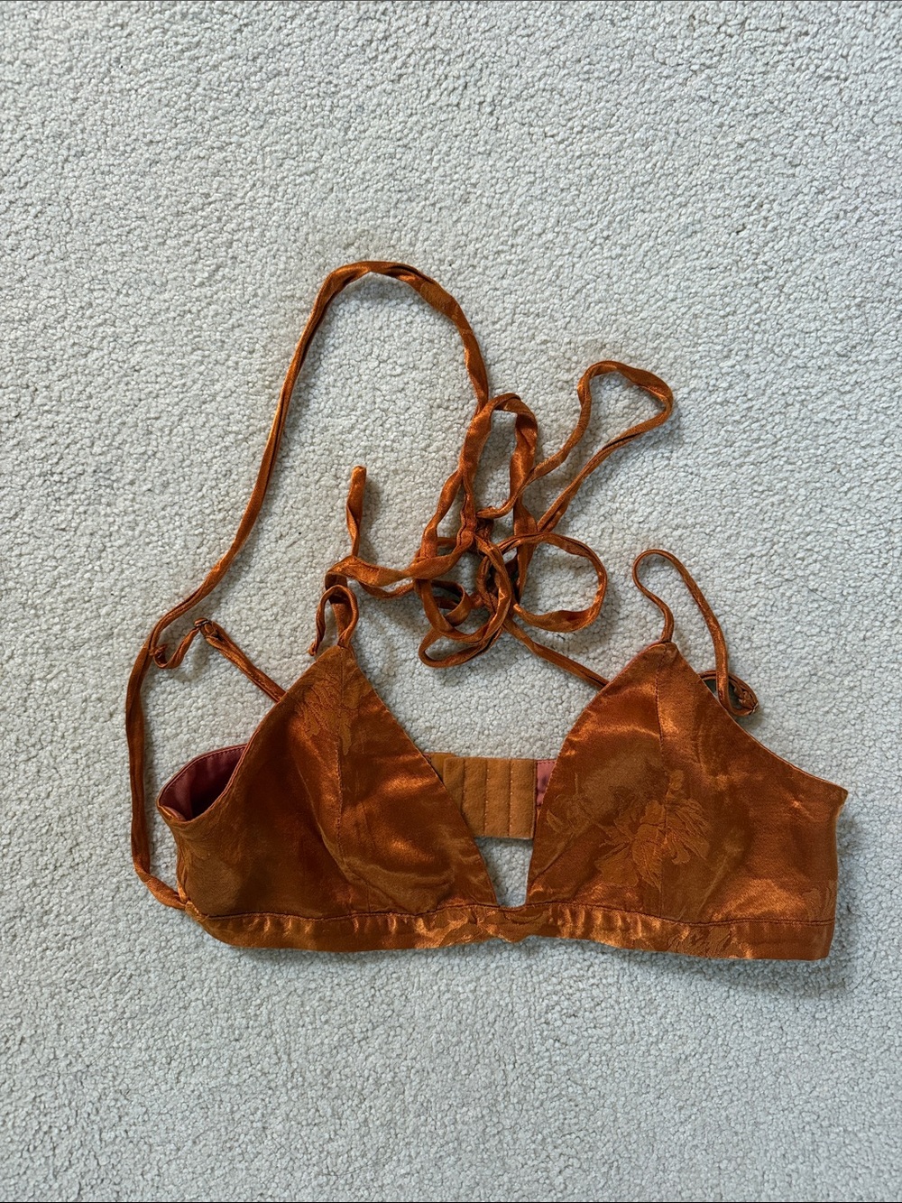 House of Harlow 1960 Satin Triangle Bralette - Rust / Damage Strap Repair